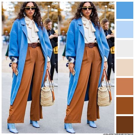 blue and brown outfit combination